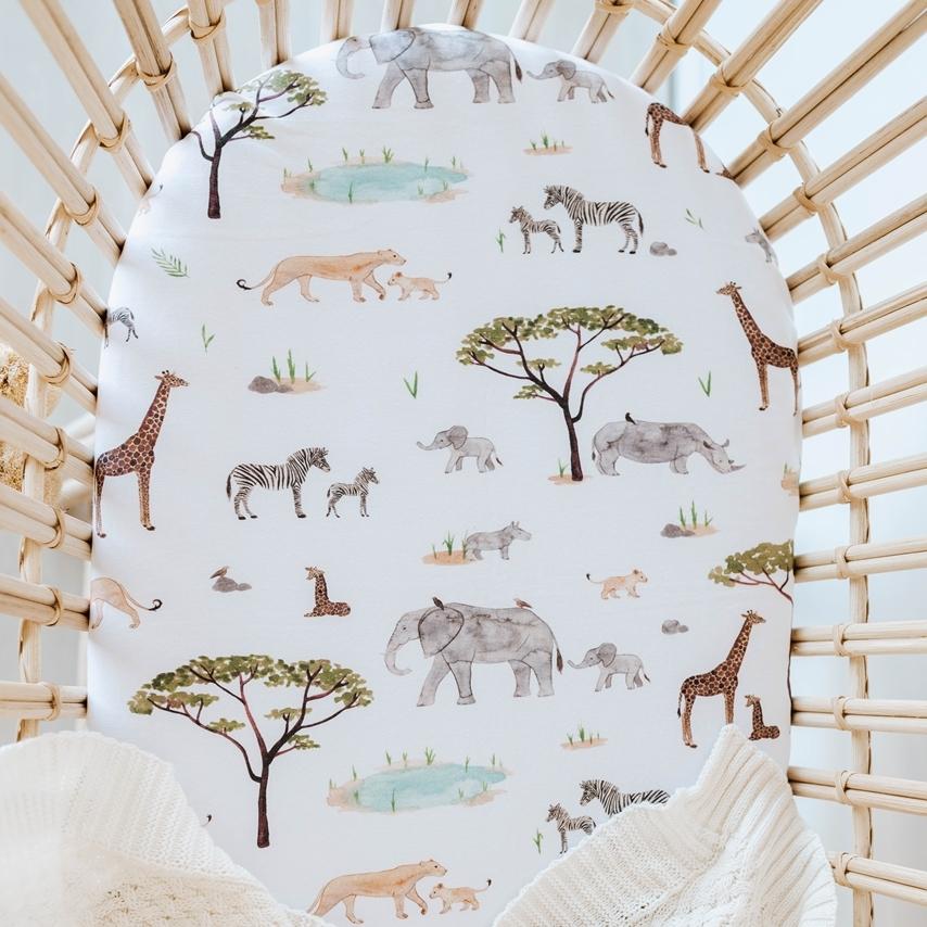 Safari- Fitted Bassinet Sheet/ Change Pad Cover